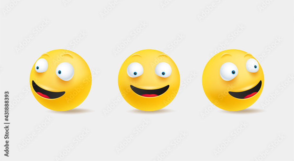 Smiling emoticons in cute 3d style vector set Smiling emoticons in cute 3d style vector set