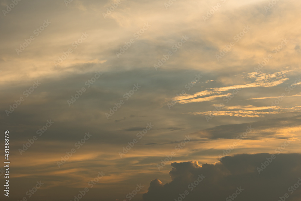 Real majestic sunrise sundown sky background with gentle colorful clouds