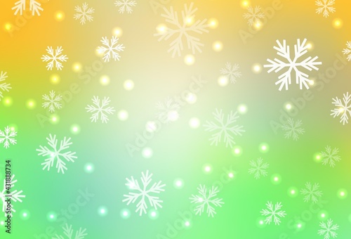 Light Green, Yellow vector pattern with christmas snowflakes, stars.