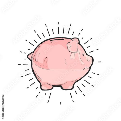 Piggy bank sign, money emblem, flat vector art