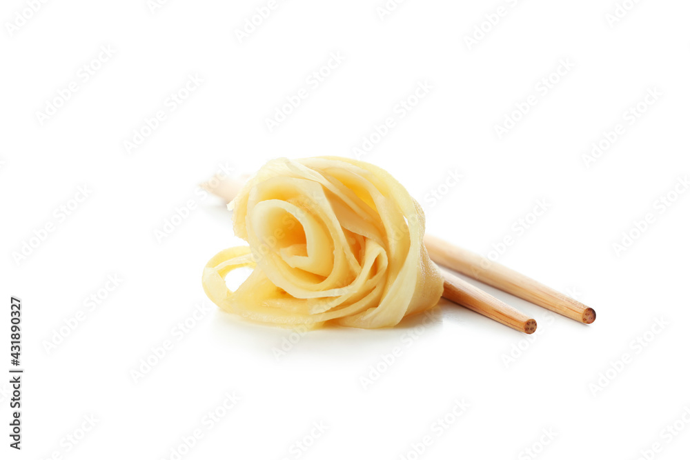 Chopsticks and pickled ginger isolated on white background Chopsticks and pickled ginger isolated on white background