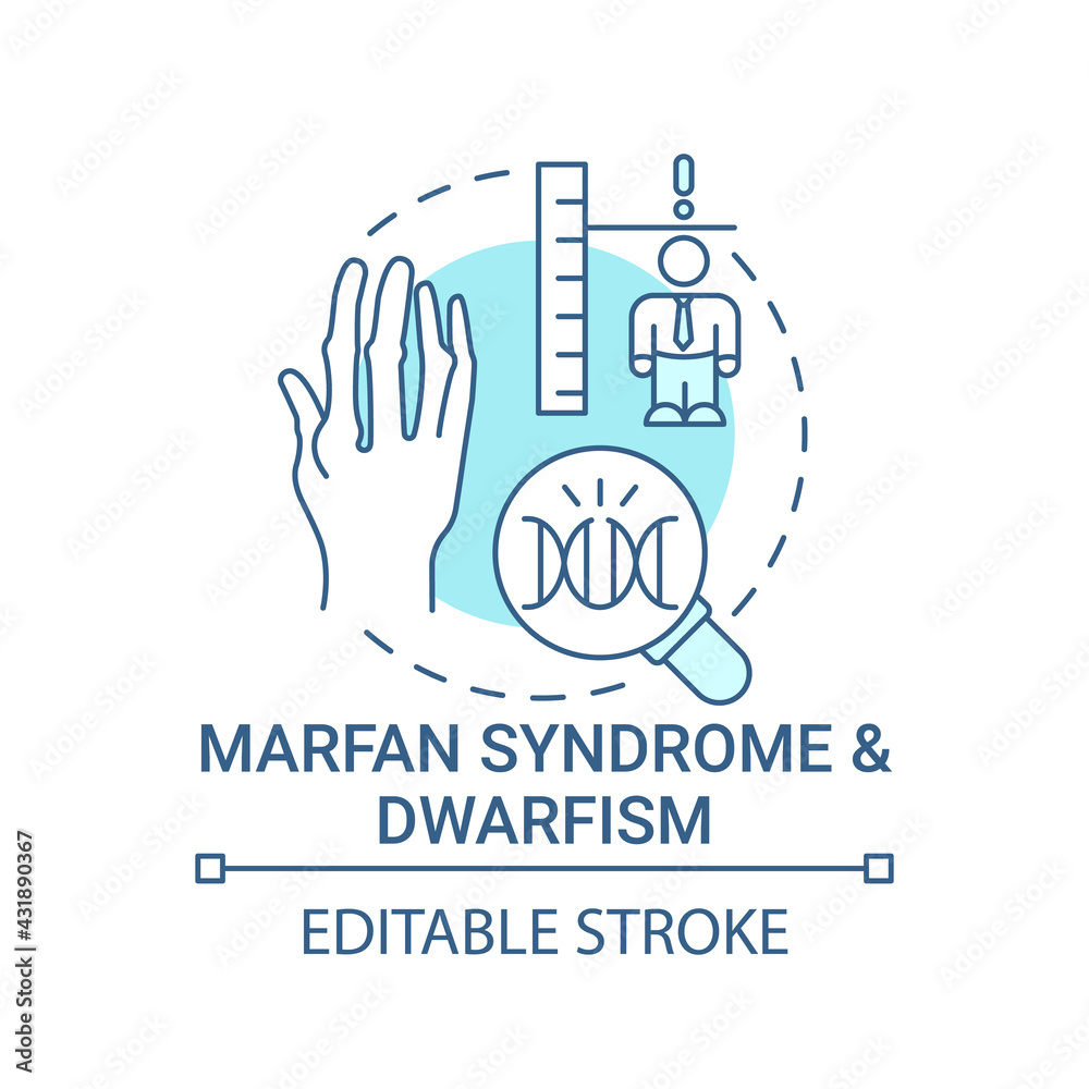 Marfan syndrome and dwarfism blue concept icon. Chromosome mutation. Health care. Genetic disorder idea thin line illustration. Vector isolated outline RGB color drawing. Editable stroke