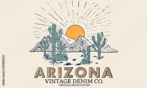 Arizona Cactus line vector t-shirt design. desert vibes artwork.