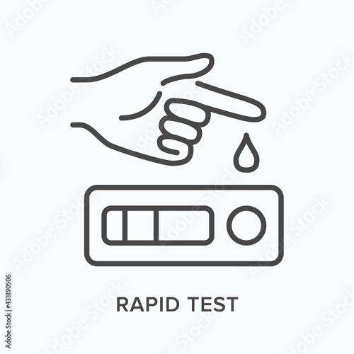 Rapid test flat line icon. Vector outline illustration of hand and express medical exam. Black thin linear pictogram for virus prevention