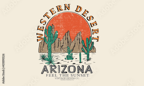 Cactus desert vibes t-shirt design.  western desert design artwork for apparel and others