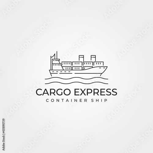 cargo ship container logo vector line art illustration design, cargo express minimalist on the sea vector logo design