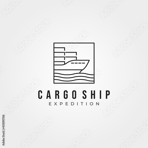 minimalist cargo ship icon logo vector line art illustration design