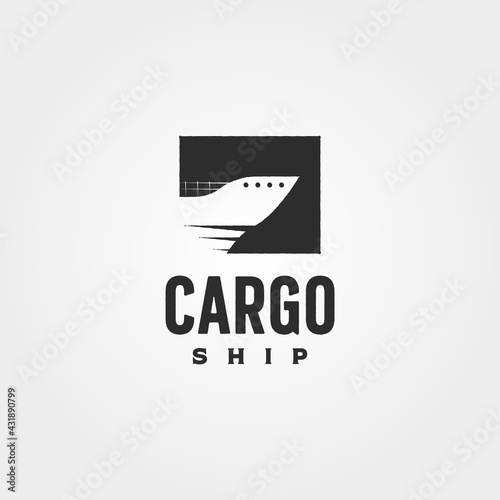 container ship vintage logo vector symbol illustration design, minimalist cargo ship logo design