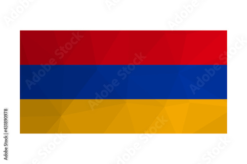 Vector isolated illustration. National Armenian flag with Tricolour of red, blue, orange. Official symbol of Armenia; Creative design in low poly style with triangular shapes. Gradient effect.