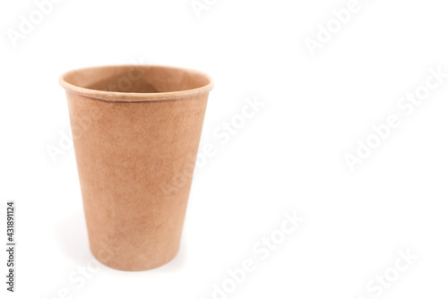 paper disposable cup on a white background. Copy space.