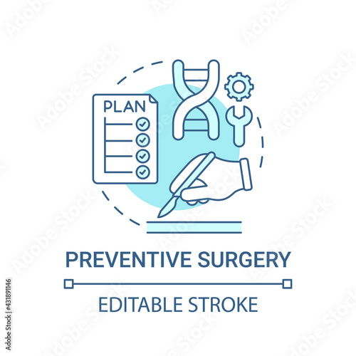 Preventive surgery blue concept icon. Prophylactic procedure. Physical care. Genetic disease treatment idea thin line illustration. Vector isolated outline RGB color drawing. Editable stroke