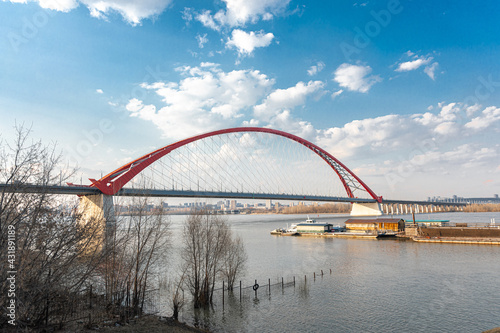 Novosibirsk, Russia - April 30, 2021: Bugrinsky bridge under the blue sky