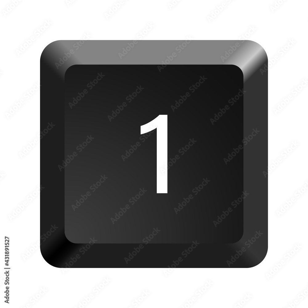 Key with number 1. Black computer keyboard. Button icon vector illustration. Key with number 1. Black computer keyboard. Button icon vector illustration.
