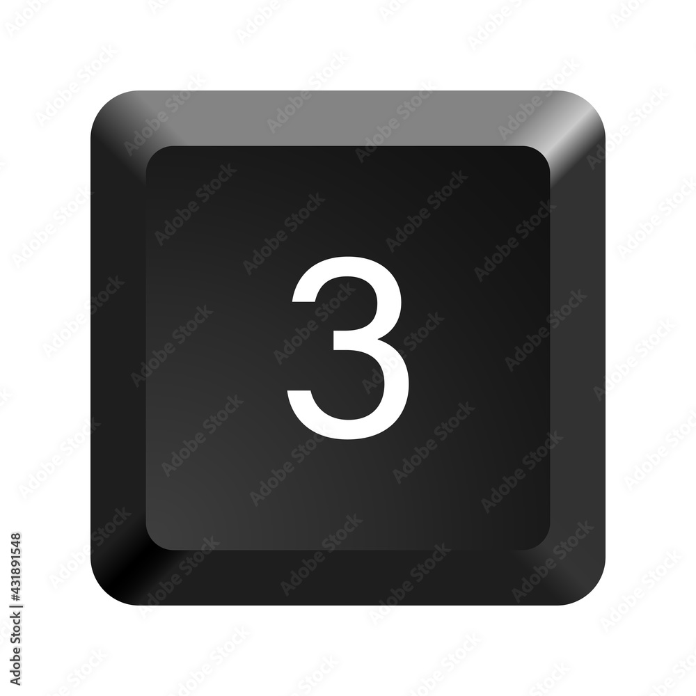 Key with number 3. Black computer keyboard. Button icon vector illustration. Key with number 3. Black computer keyboard. Button icon vector illustration.