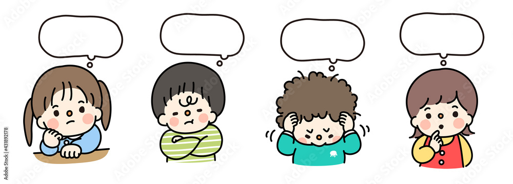 吹き出しを浮かべて考えるこどものイラスト Stock Vector Adobe Stock