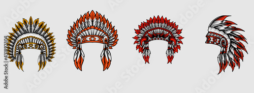 illustration vector set indian apache hat photo