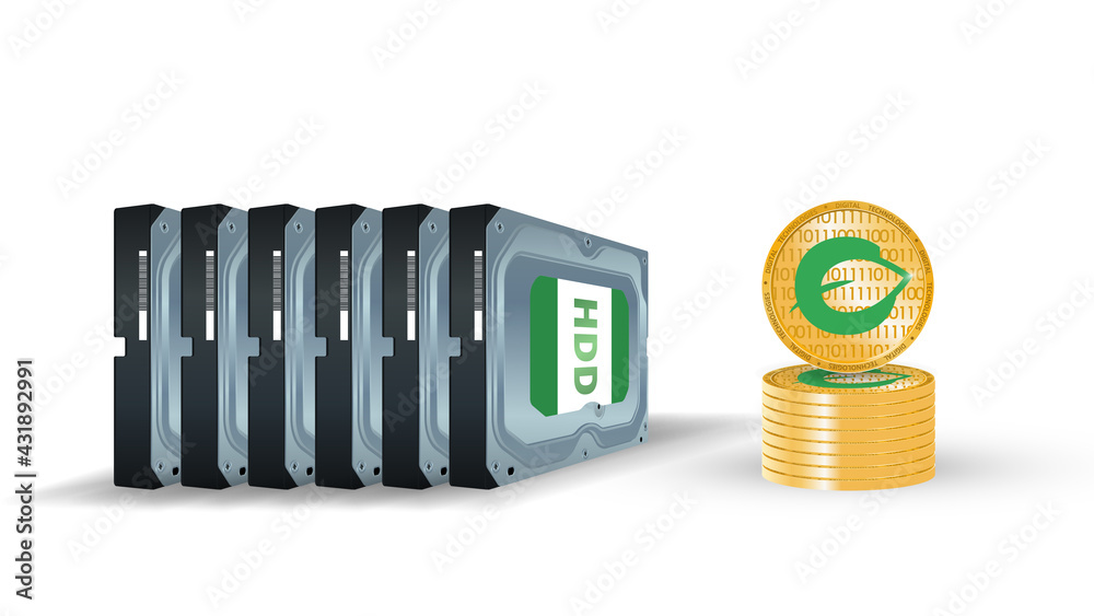 Hard disk with coins of cryptocurrency chia on a white background. Mining  on HDD, ssd. The concept of mining currency. Money. Realistic 3d vector  Stock Vector | Adobe Stock