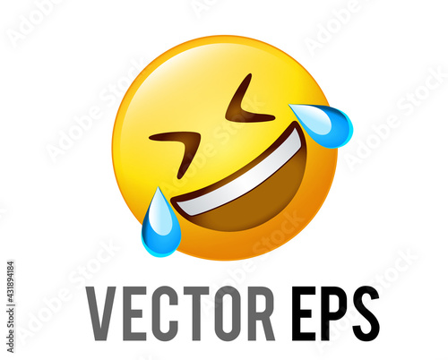 Vector yellow rolling on the floor laughing out loud face icon with closed eyes and blue tears