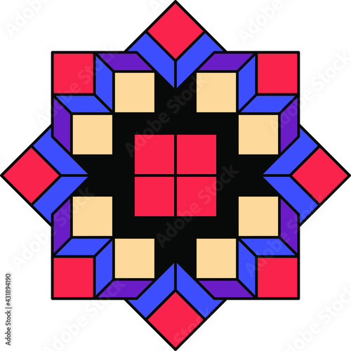 the tile motif is a geometric pattern in the form of a cross or circle, consisting of lines and shapes, a decorative pattern of our time 