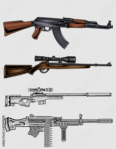 illustration vector set guns on white background