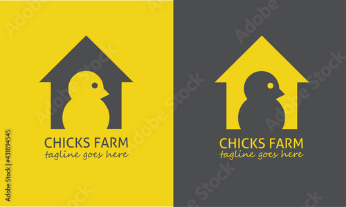 Chicken house silhouette logo design. Chicks logo template for farm company. vector