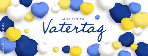Alles Gute Zum Vatertag sous forme de carte ou bannière, poster ou flyer, avec des losanges et coeurs jaunes, bleu et blancs