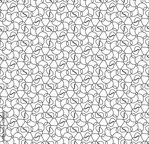 black thin curves on white. abstract minimalistic petals. vector seamless pattern. simple elements for coloring