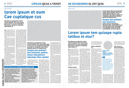 Newspaper design template with blue headline	