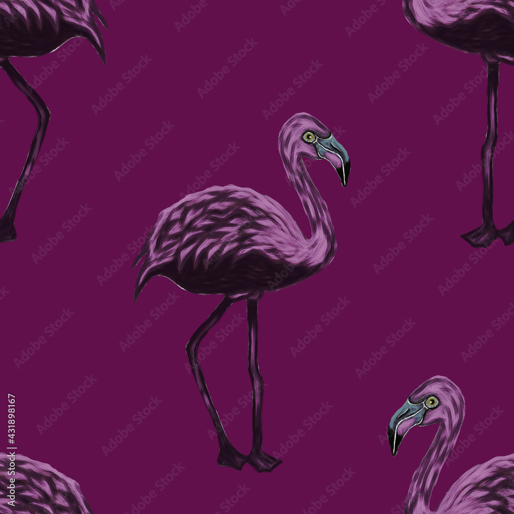 Fototapeta premium Pattern beautiful elegant pink flamingo on a cherry background