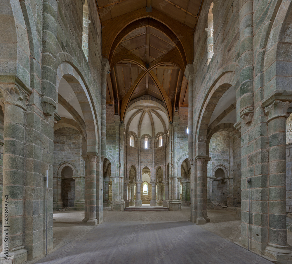 Interior of the old Carboeiro Monastery, in the province of Coruña, Galicia.
