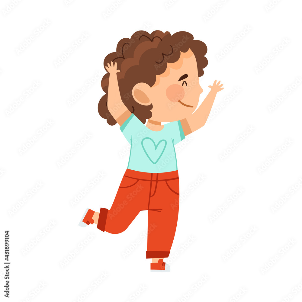 Cheerful Girl with Raised Hands Jumping with Joy and Excitement Vector Illustration