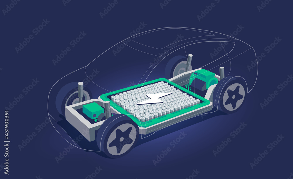 Electric car inside chassis with high energy battery cells pack modular ...