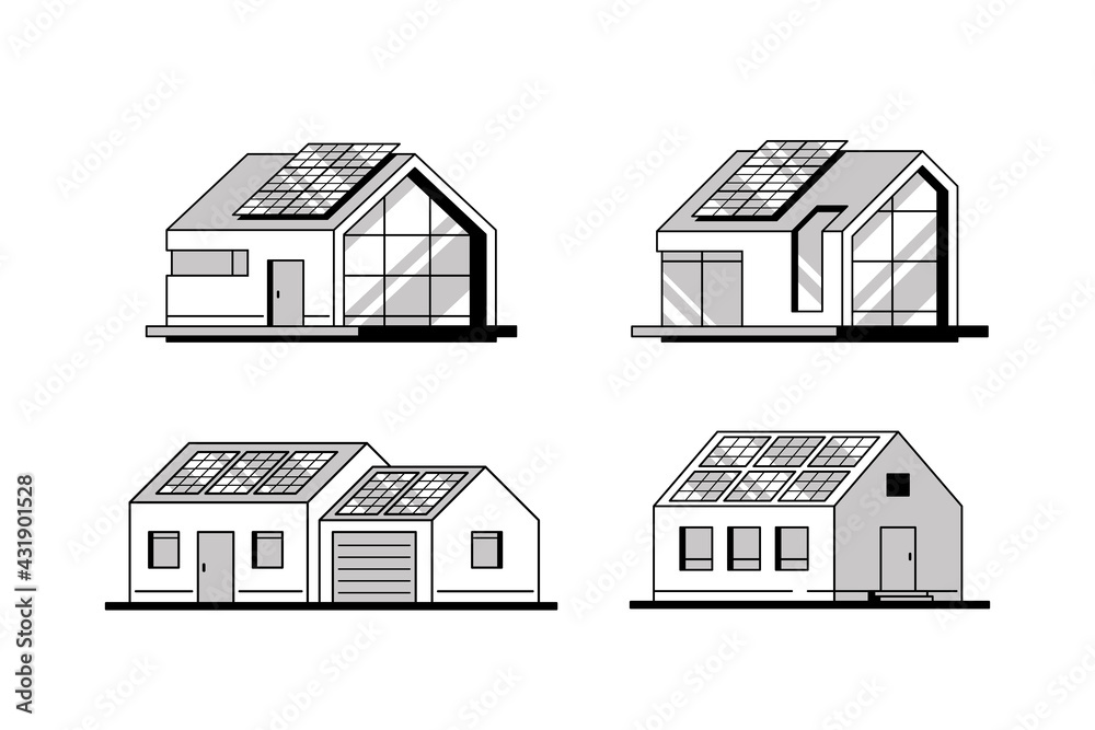 Modern Houses with Solar Panels on The Roof