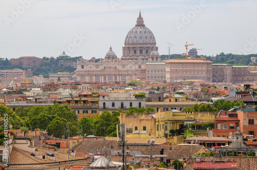 Panoramic view to Rome rooftops with catholic basilics and monuments, Italy photo