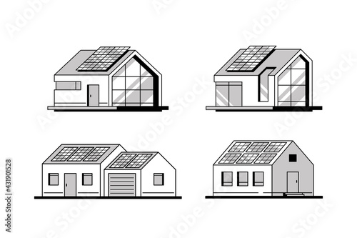 Modern Houses with Solar Panels on The Roof