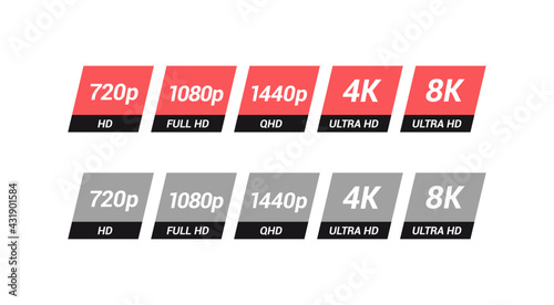 High Definition, Full HD, Quad HD 4K and 8K Monitor Display Label Set