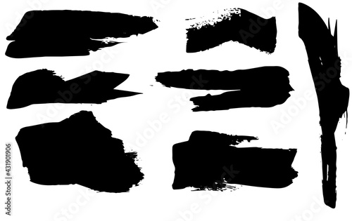 Set of vector brush strokes. Dirty ink texture splatters. Grunge rectangle text boxes	
