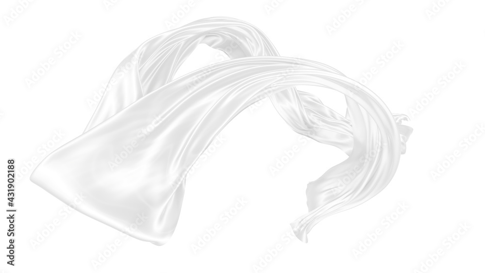 Beautiful flowing fabric of white wavy silk or satin. 3d rendering image. Beautiful flowing fabric of white wavy silk or satin. 3d rendering image.