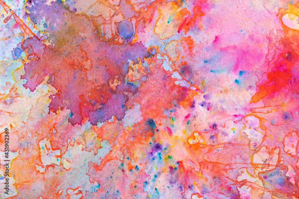 Vibrant Painted Splatters and Abstract Watercolour Textured Background
