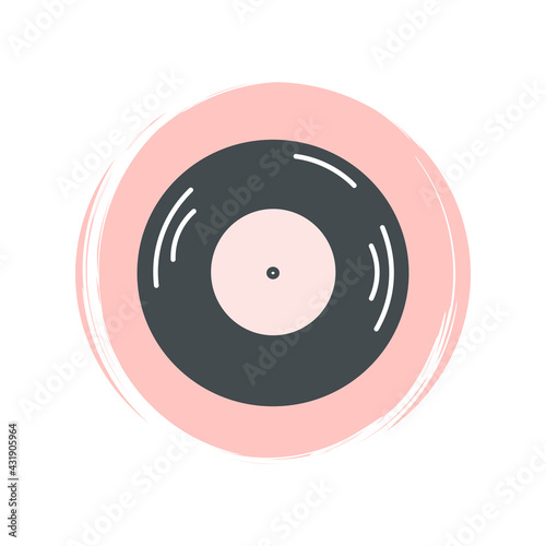 Cute logo or icon vector with Vinyl record, illustration on circle with brush texture, for social media story and highlight 