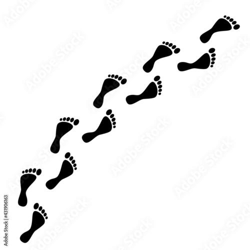 Human footprints silhouette paths. Bare foot print in path on white background. Clip-art vector illustration.