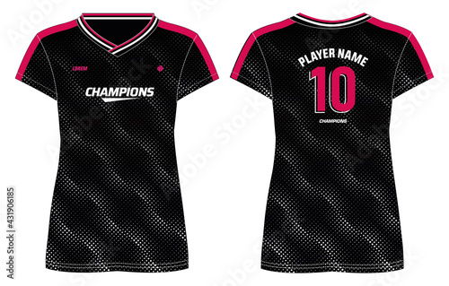 Women Sports Jersey t-shirt design concept Illustration suitable for girls and Ladies for Volleyball jersey, Football, badminton, Soccer, netball and tennis, v neck Sport uniform kit for sports