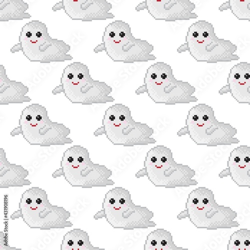 Cute little ghost pattern pixel art. Seamless pattern. Pixel art ghost pattern. Halloween.