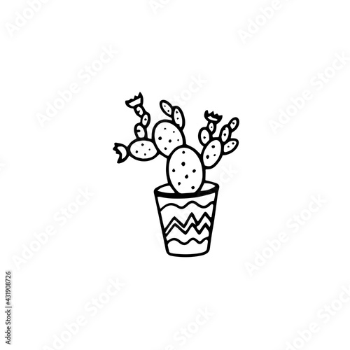 Houseplant isolated on white background. actus. Room flower in a pot. A hand-drawn element in the Doodle style.