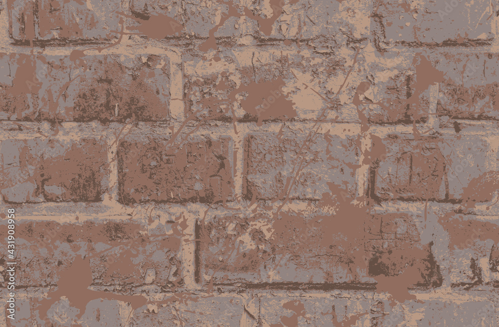 Abstract seamless pattern with scuffed old brown brick wall. Vector texture with dirty horizontal brickwork. Repeating background in the grunge style, loft wallpaper, wrapping paper or fabric design