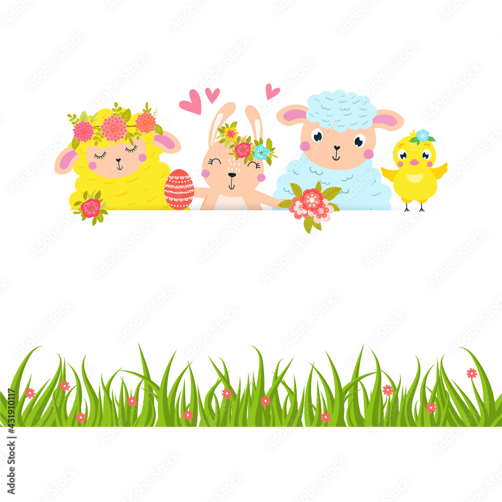 Easter animals border with place for your text. Easter animals border with place for your text.