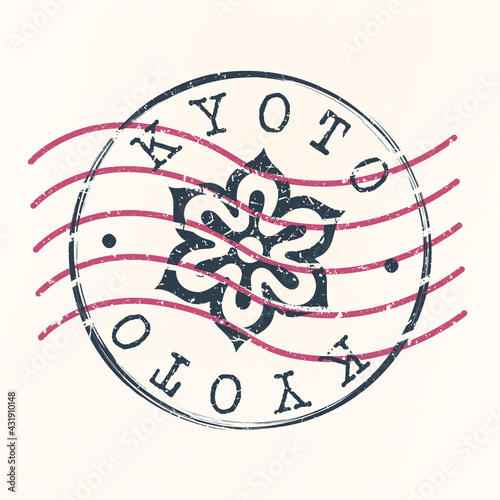 Kyoto, Japan Stamp Postal. Silhouette Seal. Flag Passport Round Design. Vector Icon. Design Retro Travel. National Symbol.