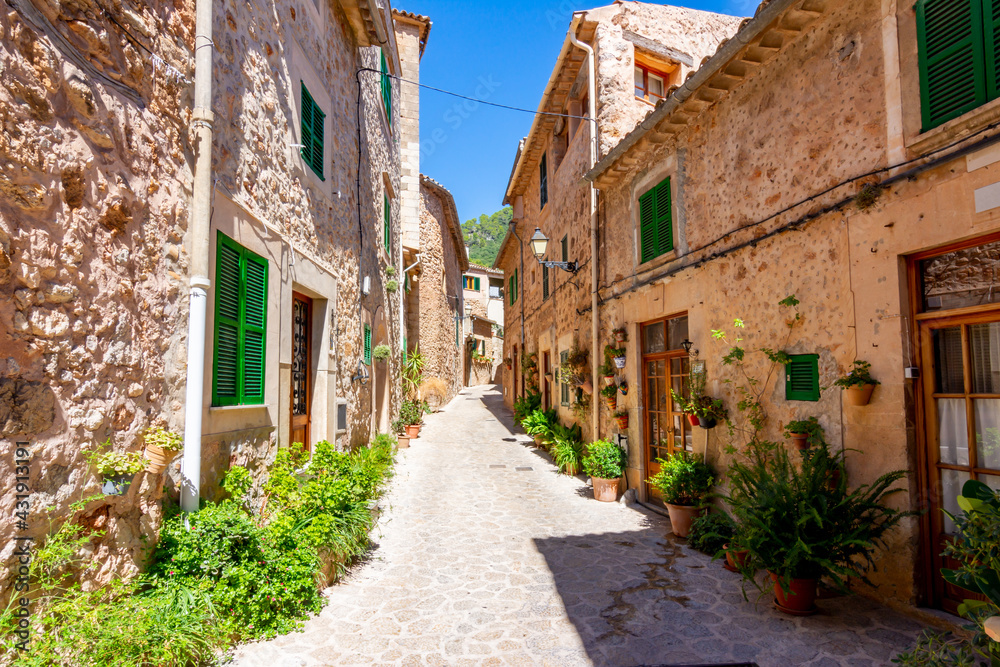Narrow streets of Valldemossa, Mallorca island, Spain
