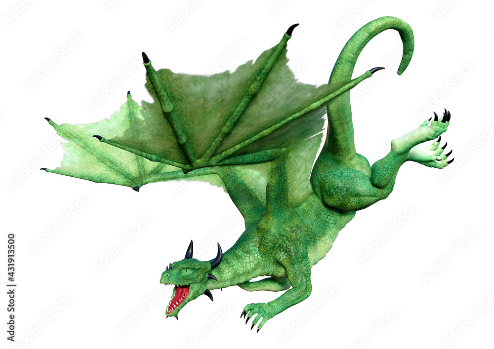 Naklejka premium 3D Rendering Fairy Tale Dragon on White