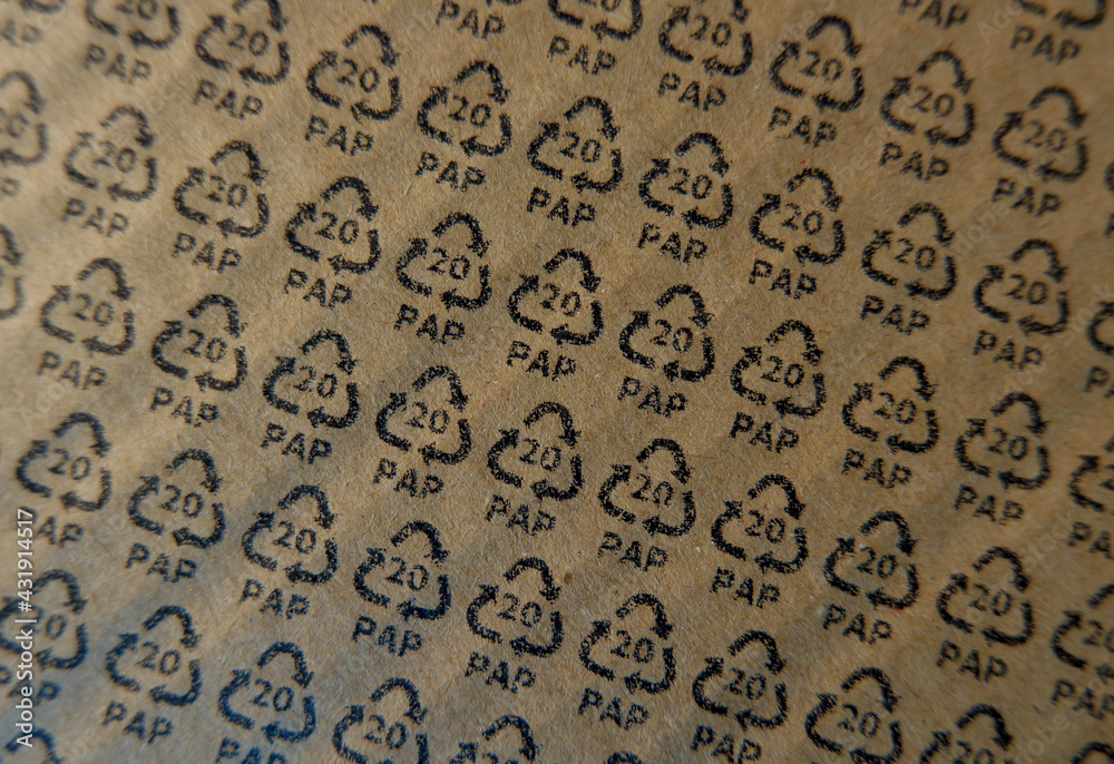 PAP20 sign on carton. Paper based material recycling information sign. Eco, recycling concept. PAP20 sign on carton. Paper based material recycling information sign. Eco, recycling concept.